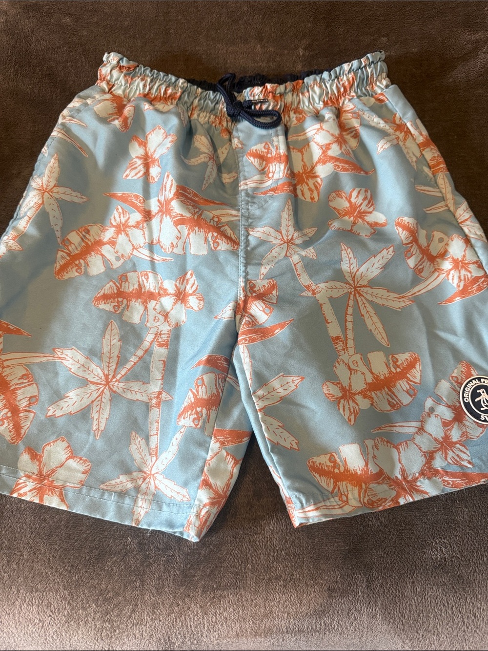 Original Penguin Light Blue & Coral Floral Swim Shorts